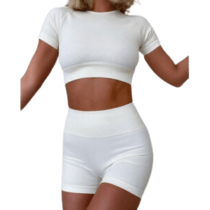 Pure Color Crop Top Yoga Fashion Booty Shorts Set