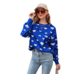 Round Neck Long Sleeve Fashion Blue Top