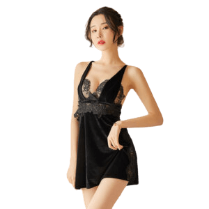 Sexy Lingerie Lace Stitched Sexy Suspender Nightdress Open Back Pajamas V-Neck Small Chest Seductive