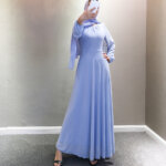 Belt Bow Chiffon Muslim Dress 107