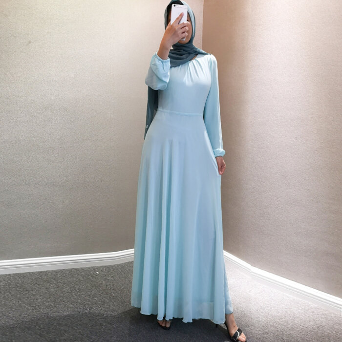 Belt Bow Chiffon Muslim Dress 101