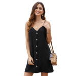 Women Sleeveless Sexy V-neck Backless Button Down A-line Loose Mini Cami Dress 63