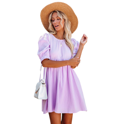 Spring And Summer European American Solid Color Short Sleeved Dress