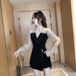 Spring And Autumn New Mesh Stitching Suit Collar Fashion Suit Two-piece Set 11