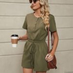 Spring And Summer Solid Color Short Sleeve Rompers 47