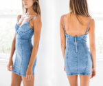Summer European And American Zipper Denim Low-cut Suspender Dress 11