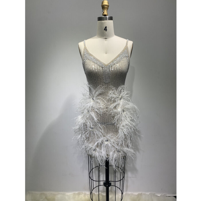 Feather Top Mini Hip Bandage Dress 15