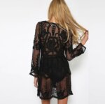 Embroidered Bell Sleeve Lace Perspective Dress 29