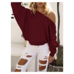 Skew Neck Knitted Crop Top Sweater 35