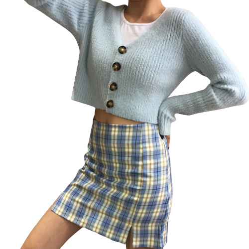 Single-Breasted Buttoned Long-Sleeved Crop Top Sweater Cardigan Top