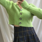 Single-Breasted Buttoned Long-Sleeved Crop Top Sweater Cardigan Top 24