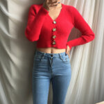 Single-Breasted Buttoned Long-Sleeved Crop Top Sweater Cardigan Top 18
