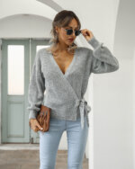 Casual V-neck Lace Sweater Pullover Short Crop Top Sweater 27