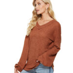 Loose V-neck Knit Crop Top Sweater Lantern Sleeve Top 120