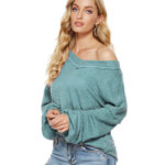 Loose V-neck Knit Crop Top Sweater Lantern Sleeve Top 106
