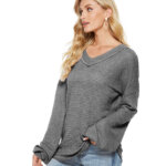 Loose V-neck Knit Crop Top Sweater Lantern Sleeve Top 108