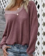 Women's V-Neck Long-Sleeved Crop Top Sweater 17