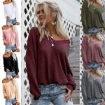 Women's V-Neck Long-Sleeved Crop Top Sweater 19