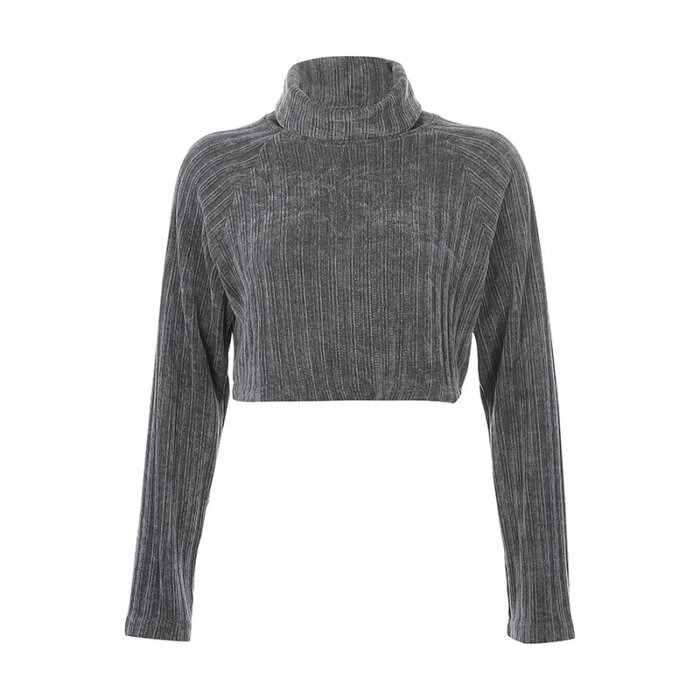 Turtleneck plush casual striped crop top sweater 23