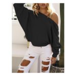 Skew Neck Knitted Crop Top Sweater 41