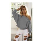 Skew Neck Knitted Crop Top Sweater 39