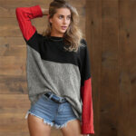Round neck inter-color striped crop top sweater women 27