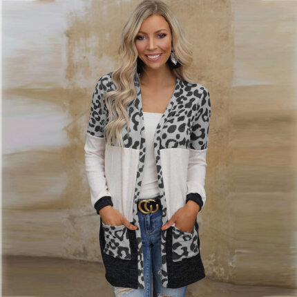 Leopard Print Knitted Jacket Top Women 43