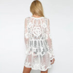 Embroidered Bell Sleeve Lace Perspective Dress 27