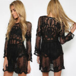 Embroidered Bell Sleeve Lace Perspective Dress 33