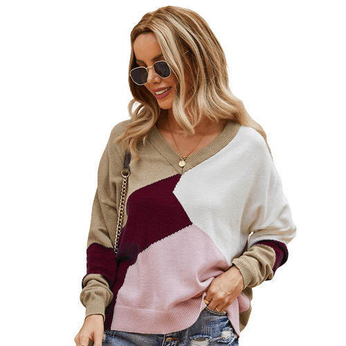 Stitching Crop Top Sweater Amazon V-neck Sexy Top
