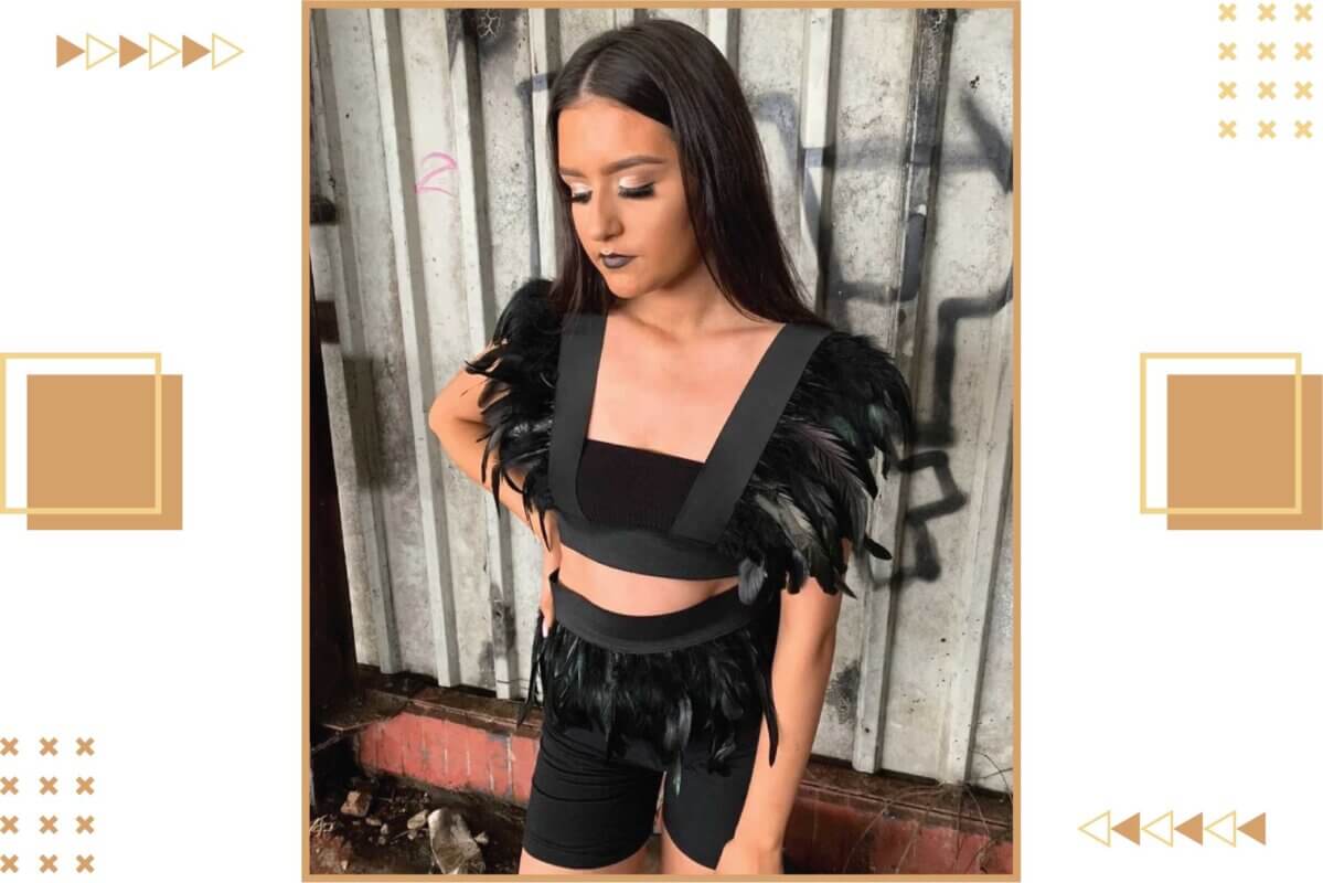 Prom Black Harness Feather Tie Top in Women's Fashion