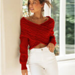 Cross V-neck Long-sleeved Sweater Crop Top 11
