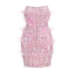 Summer Women's Sequined Feather Top Stitching Short Party Dress 5