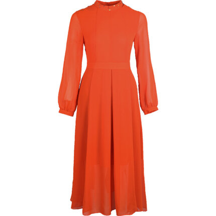 Orange Long Sleeve Dress Elegant Lady 17