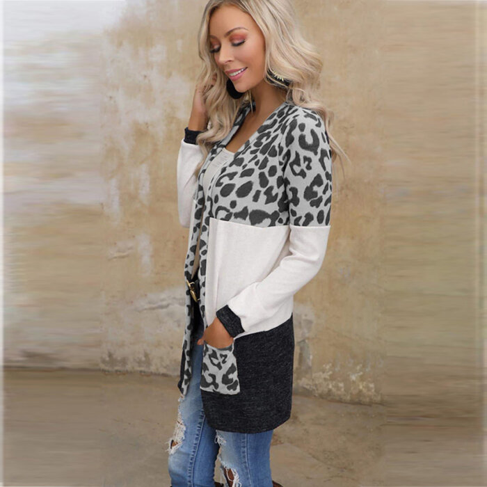 Leopard Print Knitted Jacket Top Women 33