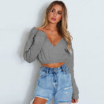 Winter New Long-sleeved Elastic Solid Color Short Sweater Top 35