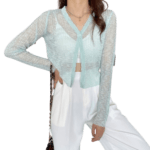 Ice Silk Sunscreen Crop Top Sweater Summer, Thin Section, Long-sleeved Blouse Women