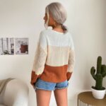 European And American Breathable Hollow-out Spliced Long Sleeve Round Neck Knitted Sweater Top 11