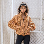 New Lamb Cashmere Leopard Print Loose Casual Crop Top Jacket Women 15