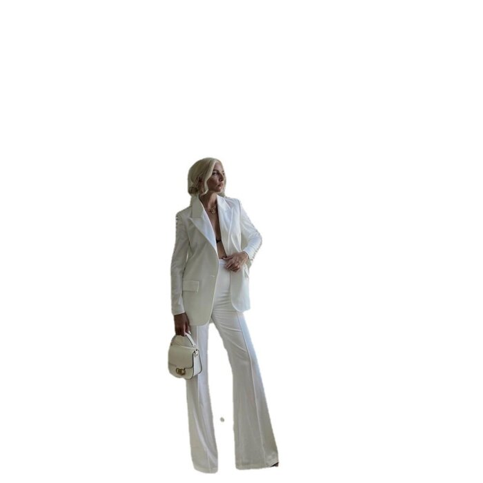 Small Suit Women Loose Long Sleeve Pearl Temperament Commuter Crop Top Jacket 19