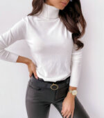 Urban Casual Fashion Solid Color High Neck Long Sleeve Top 35