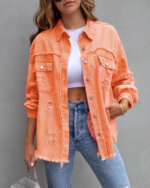 Fashion Ripped Shirt Crop Top Jacket Female Autumn And Spring Clothing 85