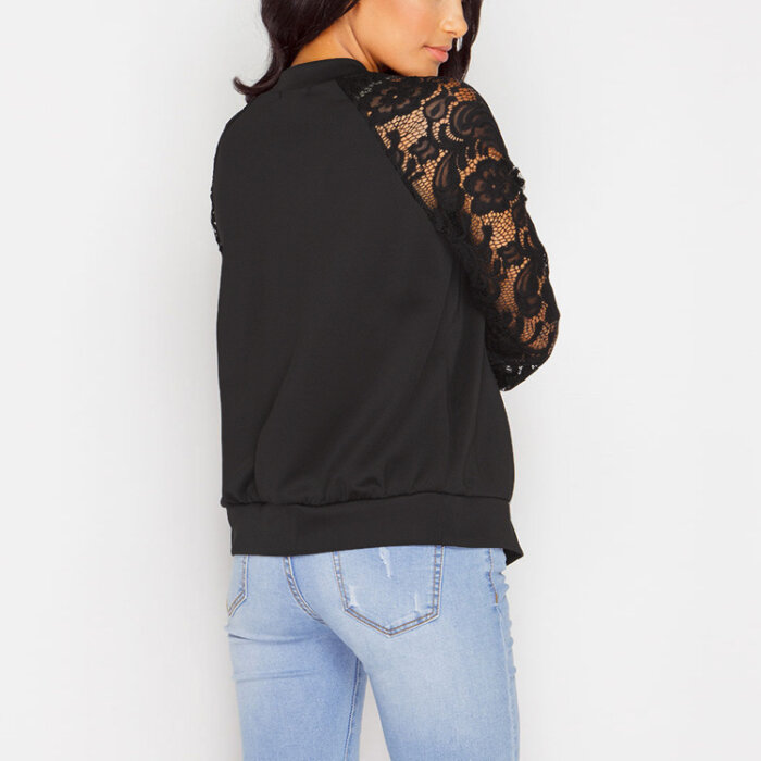 Women Bomber Crop Top Jacket With Lace 29