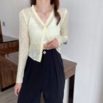 Ice Silk Sunscreen Crop Top Sweater Summer, Thin Section, Long-sleeve Blouse Women 23