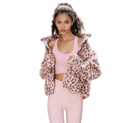 New Lamb Cashmere Leopard Print Loose Casual Crop Top Jacket Women
