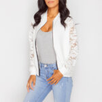 Women Bomber Crop Top Jacket With Lace 27