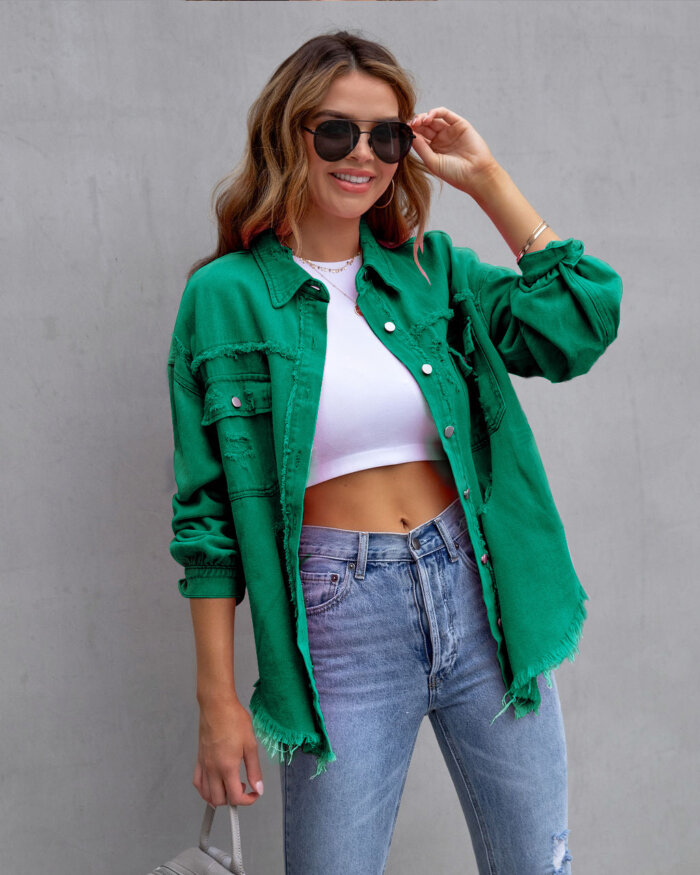 Fashion Ripped Shirt Crop Top Jacket Female Autumn And Spring Clothing 75